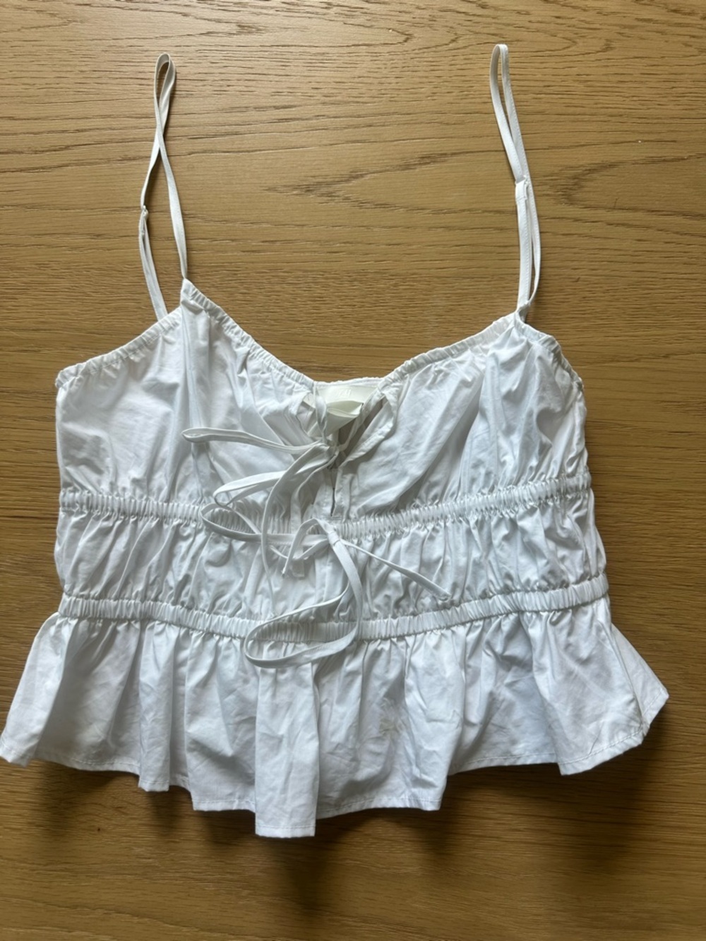 H&M White Ruffled Peplum Spaghetti Strap Camisole